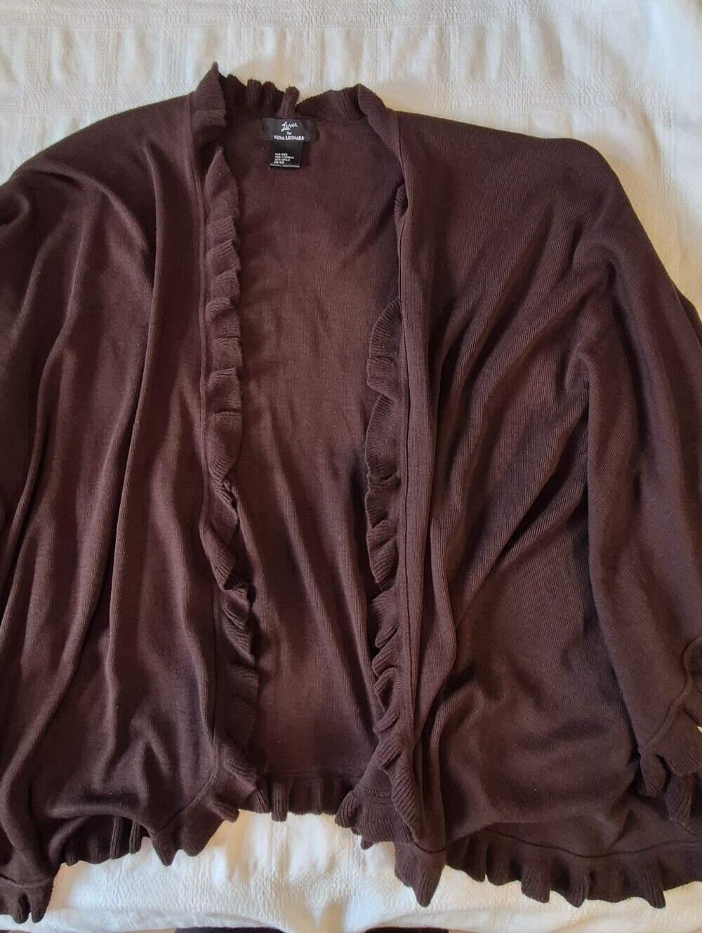Lemmie for Nina Leonard one size brown ruffle edge wrap EUC